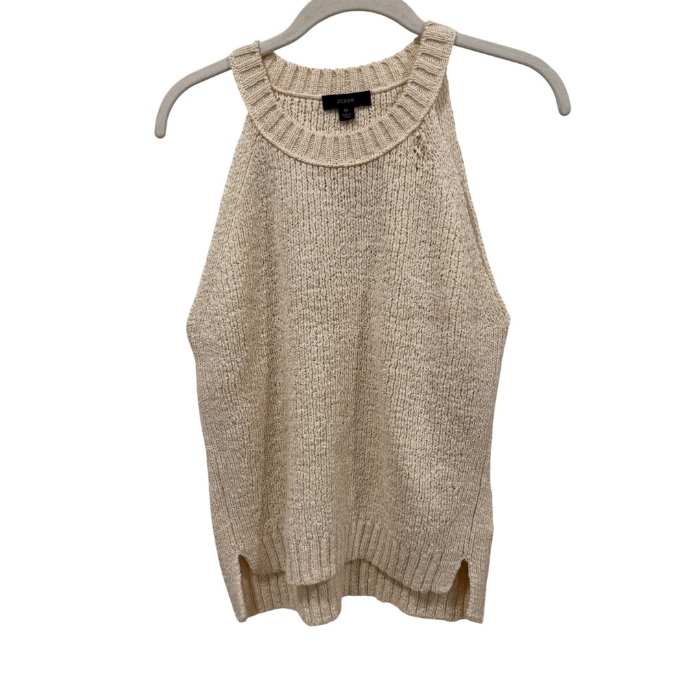 J.Crew Womens‎ Cream Knit Halter Sweater Tank Top Cotton Blend BI939 Size M